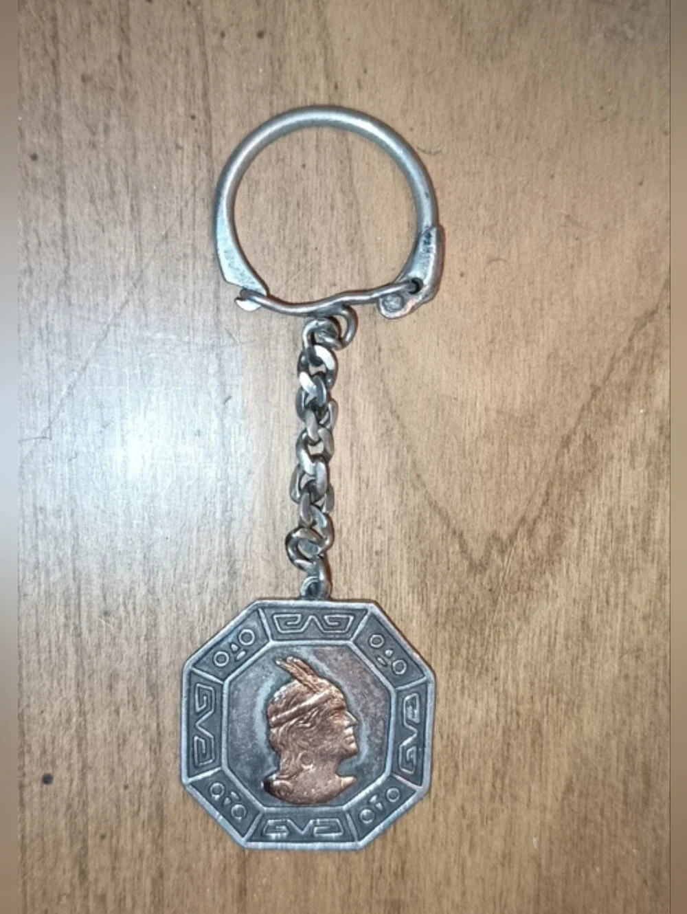 VTG Peruvian Sterling Silver 925 Indigenous Andean Warrior Octagon Keychain